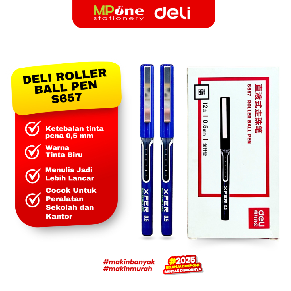 

(1 PCS) DELI Pena Roller Ball Pen 0.5mm Tinta Biru S657 / Pulpen Gel INK Ball Pen Biru DELI S657