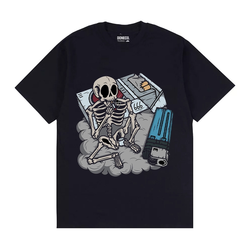 Kaos Distro "666" - Desain Tengkorak Rokok & Lighter Gaming Streetwear Keren Tren Viral