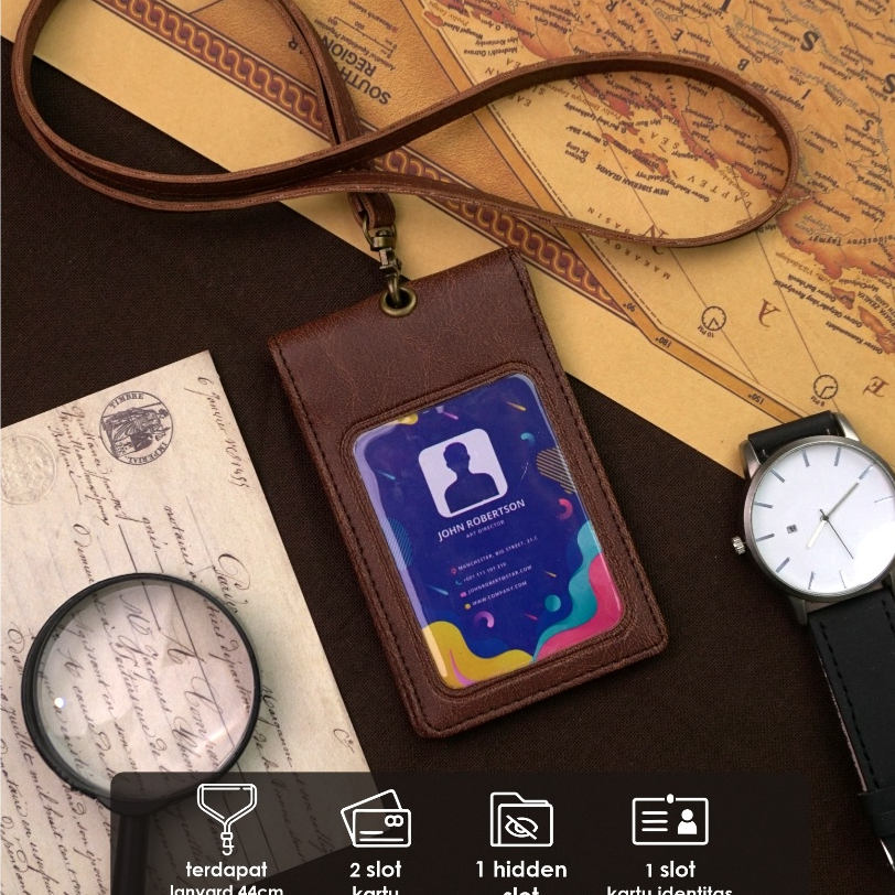 

VINGE Ville Lanyard Id Card Holder Magnet Nametag Kulit Praktis