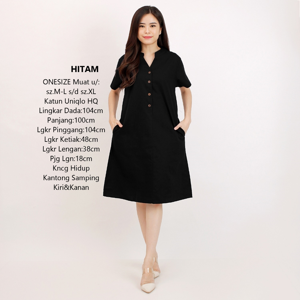 Baju big size Midi Dress Wanita / Cewek Korea Bigsize Jumbo Loose Basic Polos Katun uniqlo tebal ade