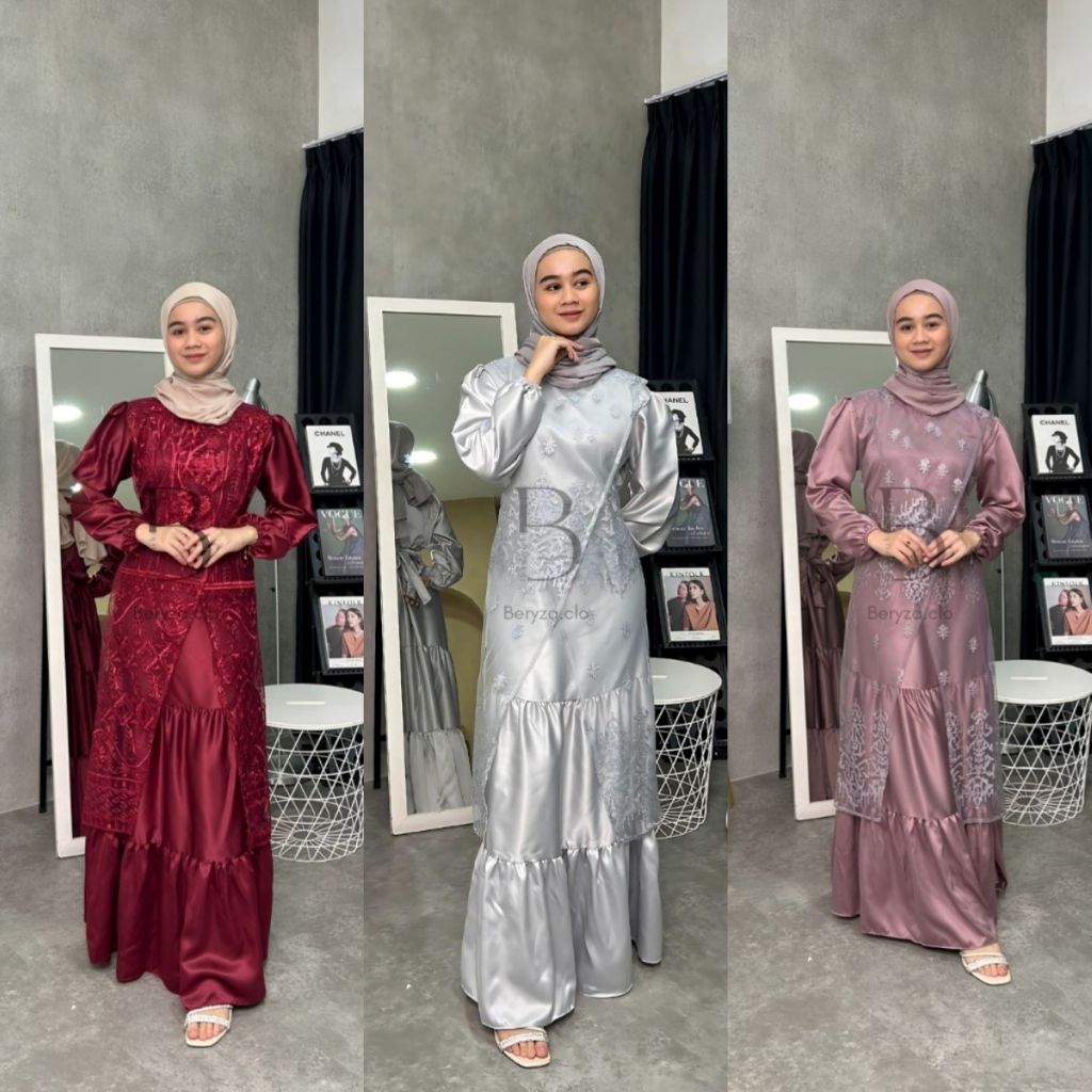 ALIYAH DRESS BAHAN SATIN ROBERTO DRESS BRUKAT KONDANGAN GAUN BRIDESMAID BUSANA PESTA LONG DRESS RUFF