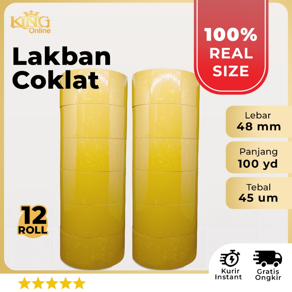 

12 pcs Lakban Coklat 48 MM X 100Y PURE Ukuran Real Online Tape Plakban Isolatip Solatip Kualitas Nachi Daimaru