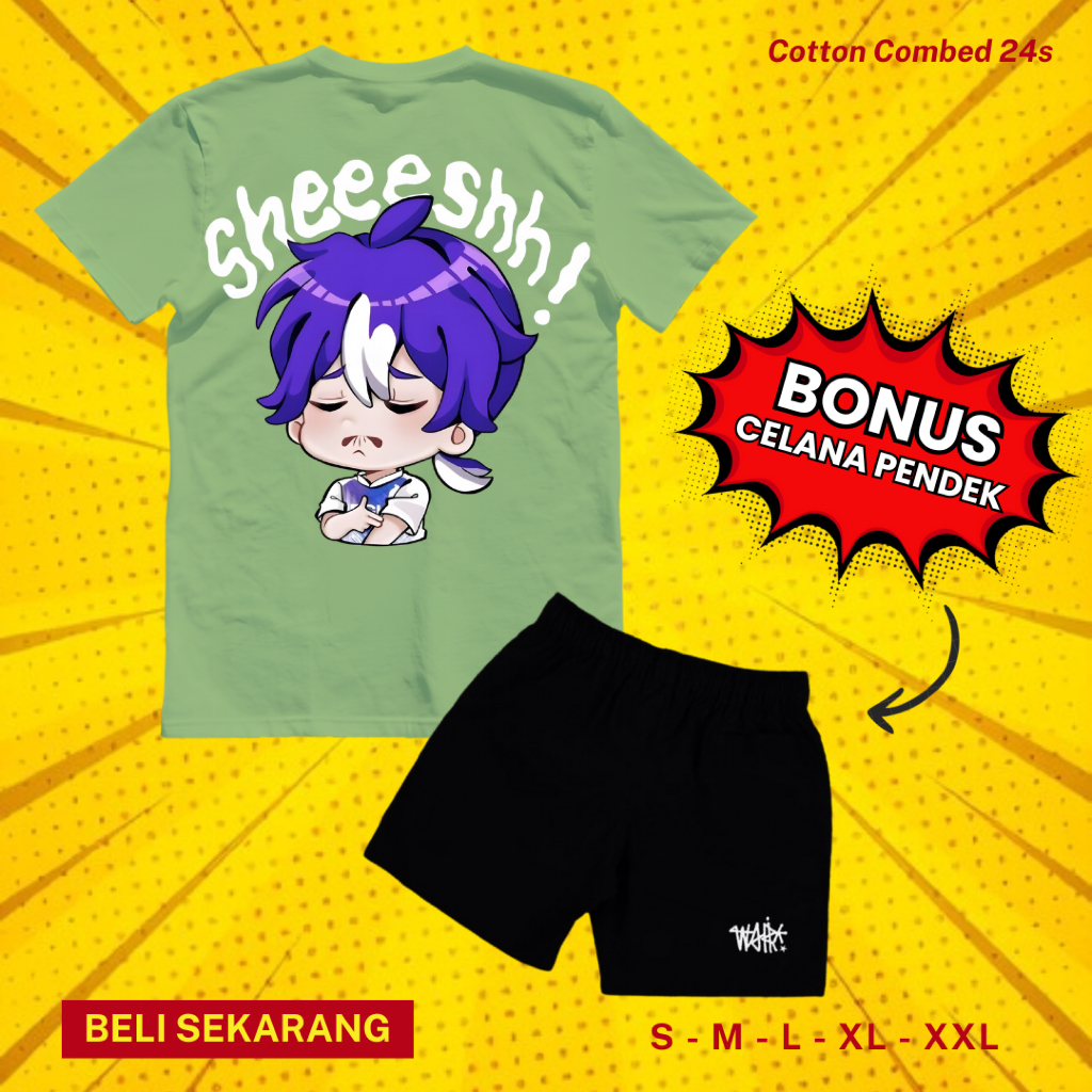 Set Kaos Emoji Emot MLBB Anime Lucu Sheeeshh + Bonus Celana Pendek Original Distro Katun Combed 24s 