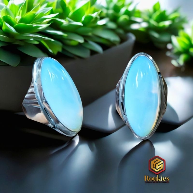 Cincin Batu Barjad Api Model Pandan/ Panjang Ring Baja Putih Monel