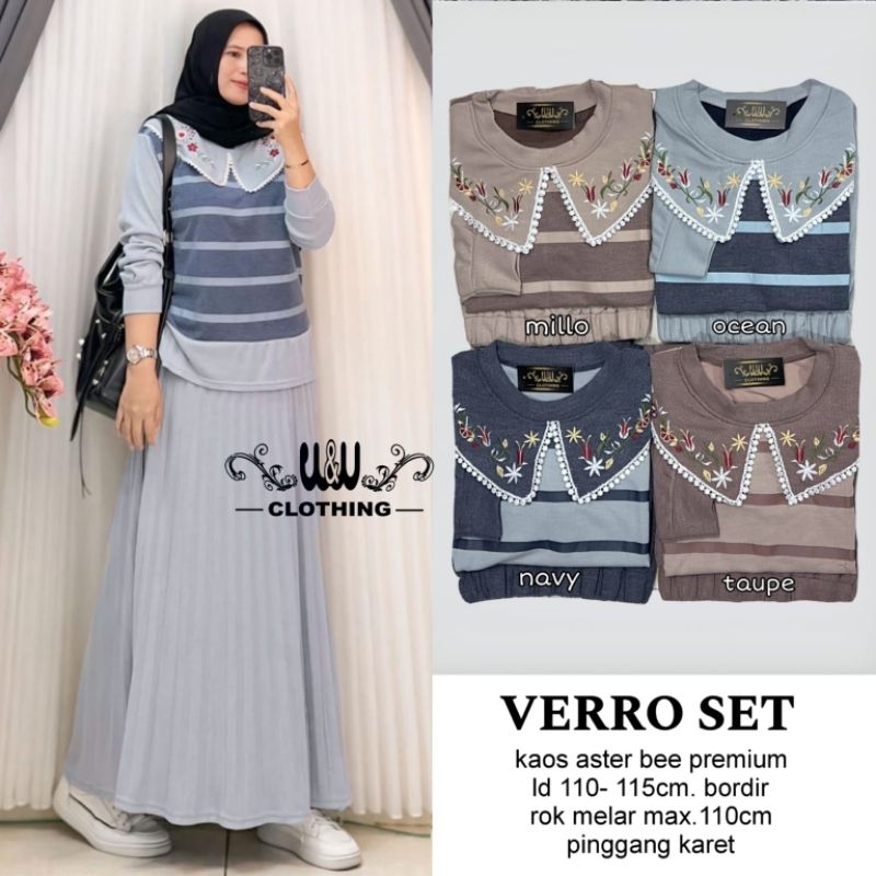 Baju Stelan Rok Ld110 Garis Garis Kaos Aster Premium Verro One Set Nindy Vinstore