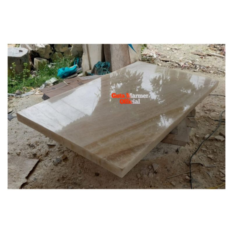 Top Table || Daun Meja Batu Onix Putih Motif Alur Glosy Mengkilat Ukuran 80x150Cm