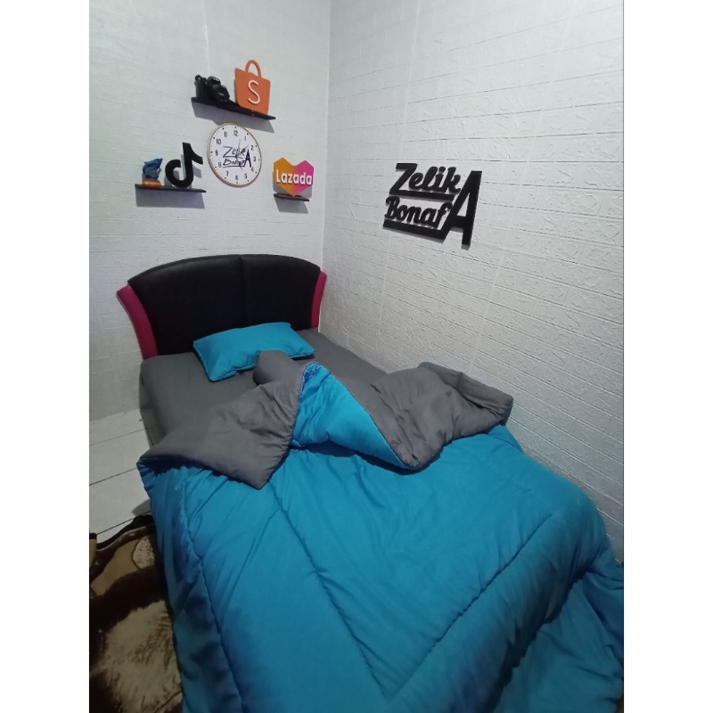 Bedcover Set Polos Mix 2 Warna ABU TUA Mix BIRU STABILO (Real Pict) | Bed Cover Set Polos Kombinasi 