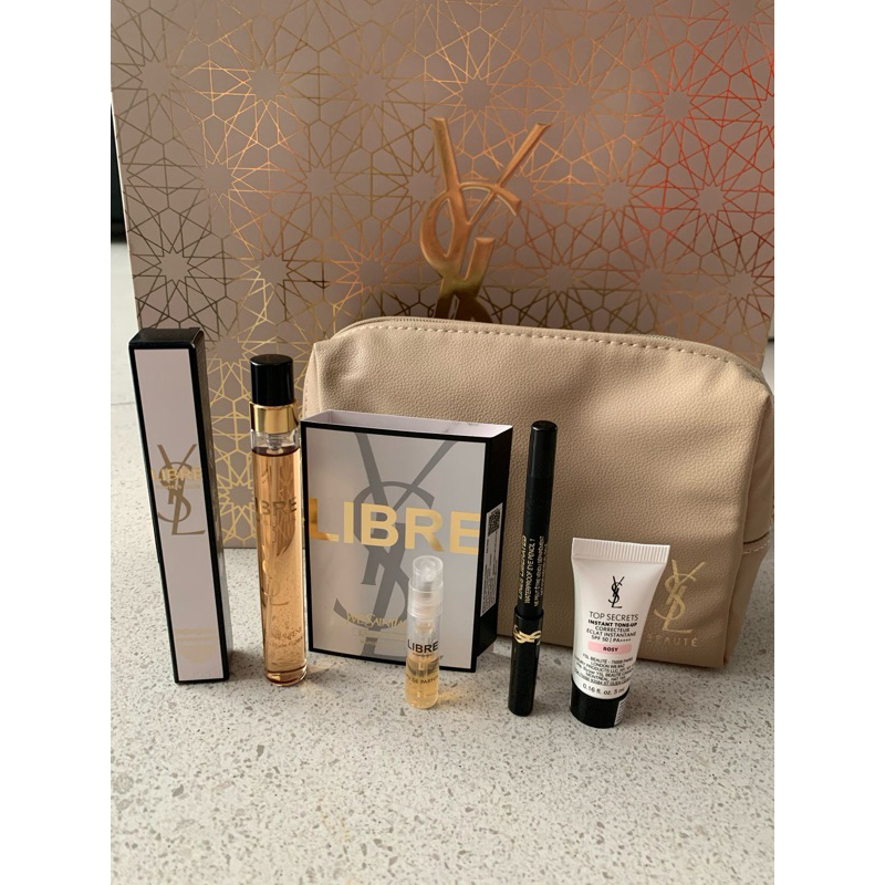 YSL MAKEUP BEIGE POUCH SET FLOWER N FLAMES LIBRE