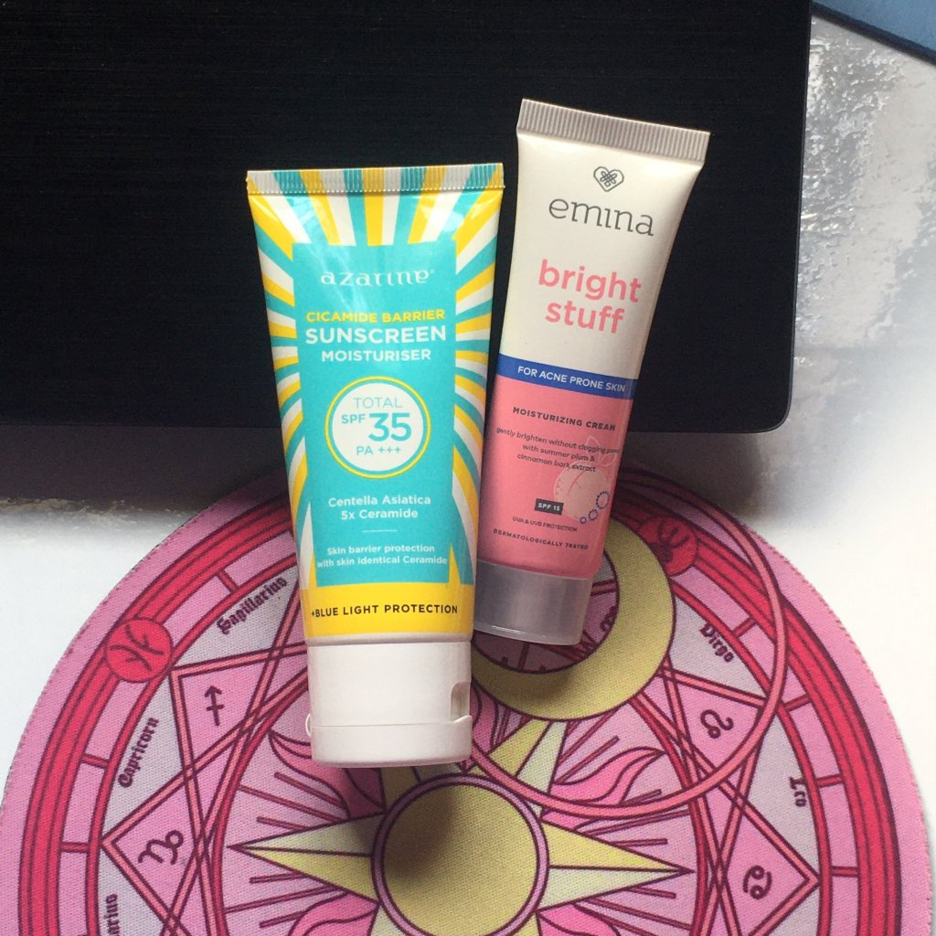 Azarine Cicamide Barrier Sunscreen Moisturiser SPF35 PA+++ || Emina Bright Stuff For Acne Prone Skin