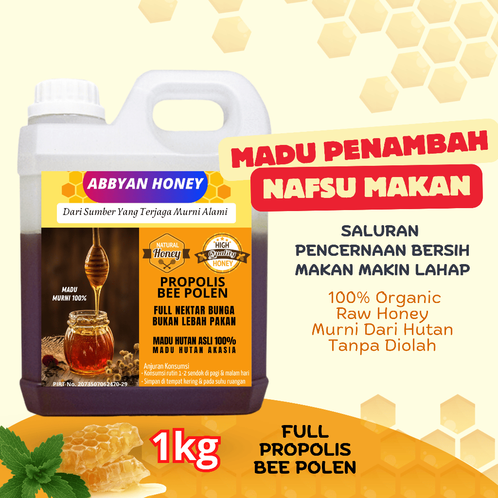 

Madu Penambah Nafsu Makan Murni 100% Raw Honey Perasan Pertama Full Propolis Bee Polen 1Kg