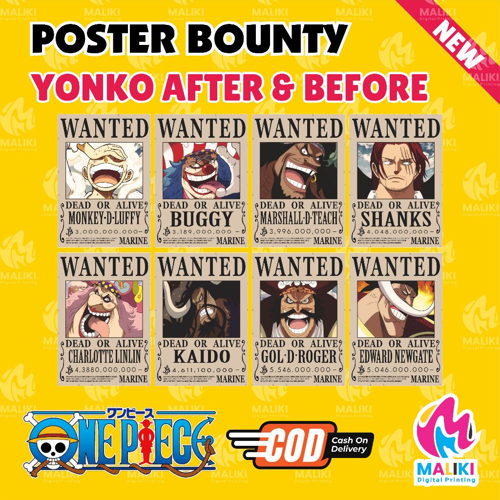 Poster Wanted One piece Yonkou Before & After Wano