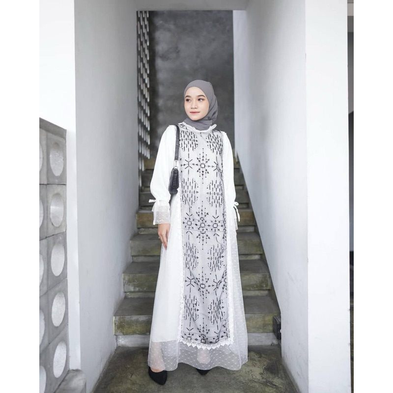 Anesya dress gamis model terbaru 2025 elegan casual/gamis putih tiledot aplikasi brukat mewah/kondan