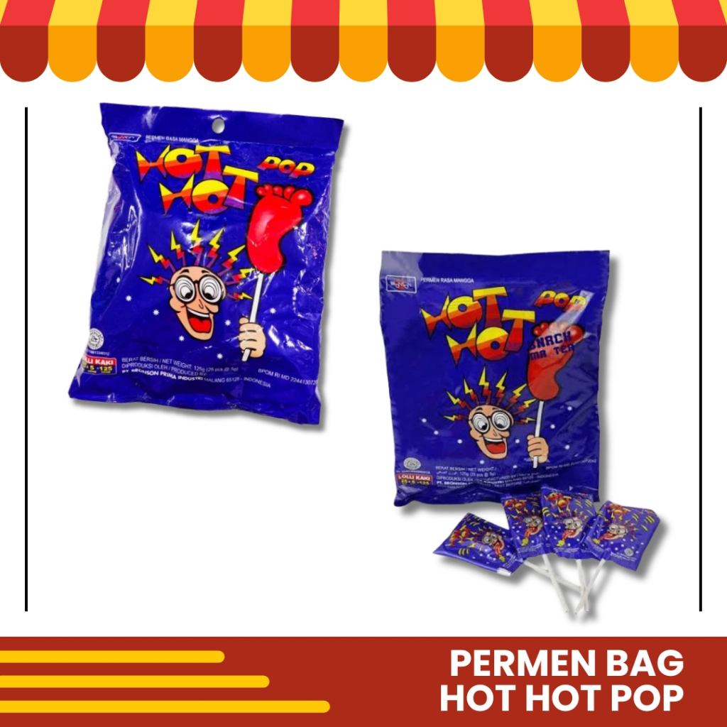 

Permen Lolipop Bentuk Kaki Hot Hot Pop Pemen Sikil Candy Anak Jadul Rasa Mangga Kemasan 1 Pack Bag