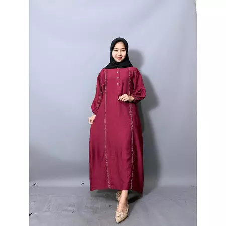 Vania Dress Gamis Polos Wanita Simpel Elegan Polo Linen Premium / Gamis kondangan / Gamis