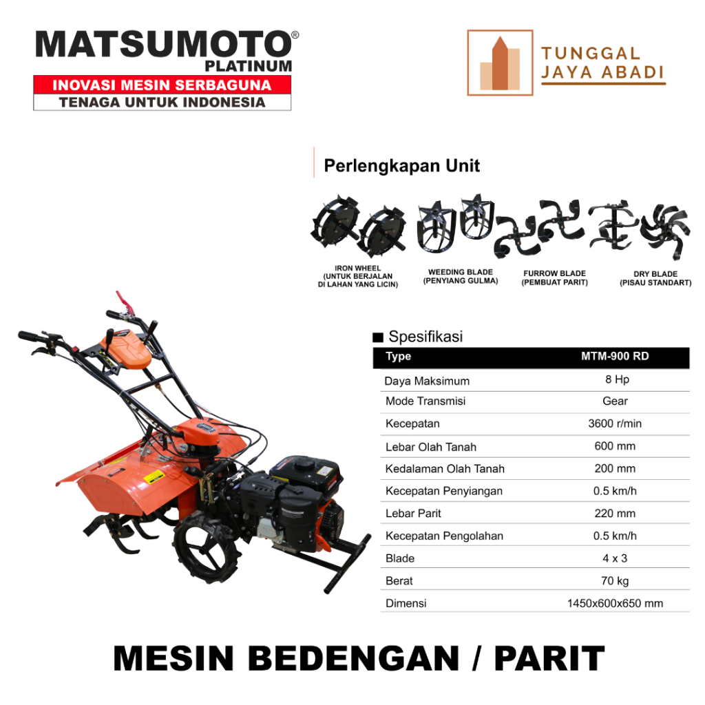 Mesin Bedengan Cultivator Tiller Matsumoto MTM-900 RD