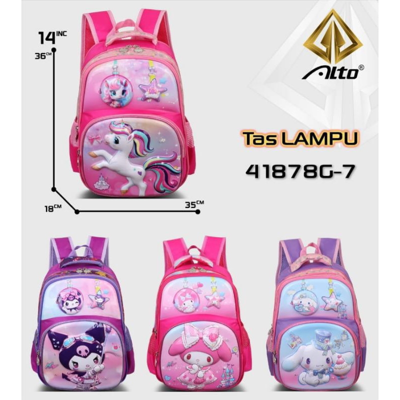 Tas Import karakter by Alto(Kuromi,Cinamoro,Melody,Pony)Anak Sekolah TK  Perempuan Ada  Lampu Led
