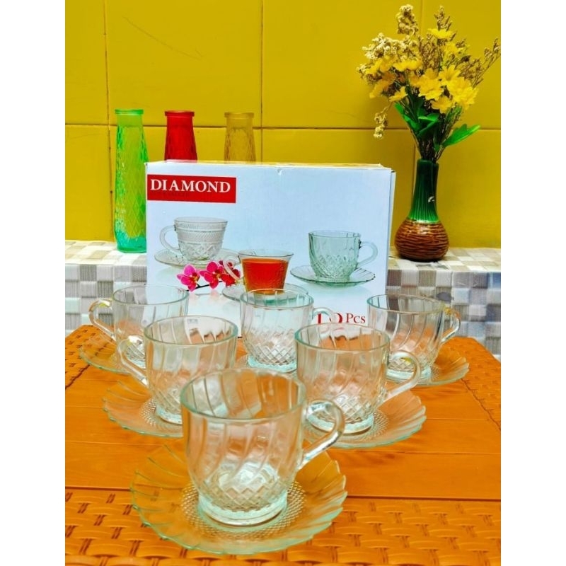 Cangkir 6 set cup & saucer diamond multi sets