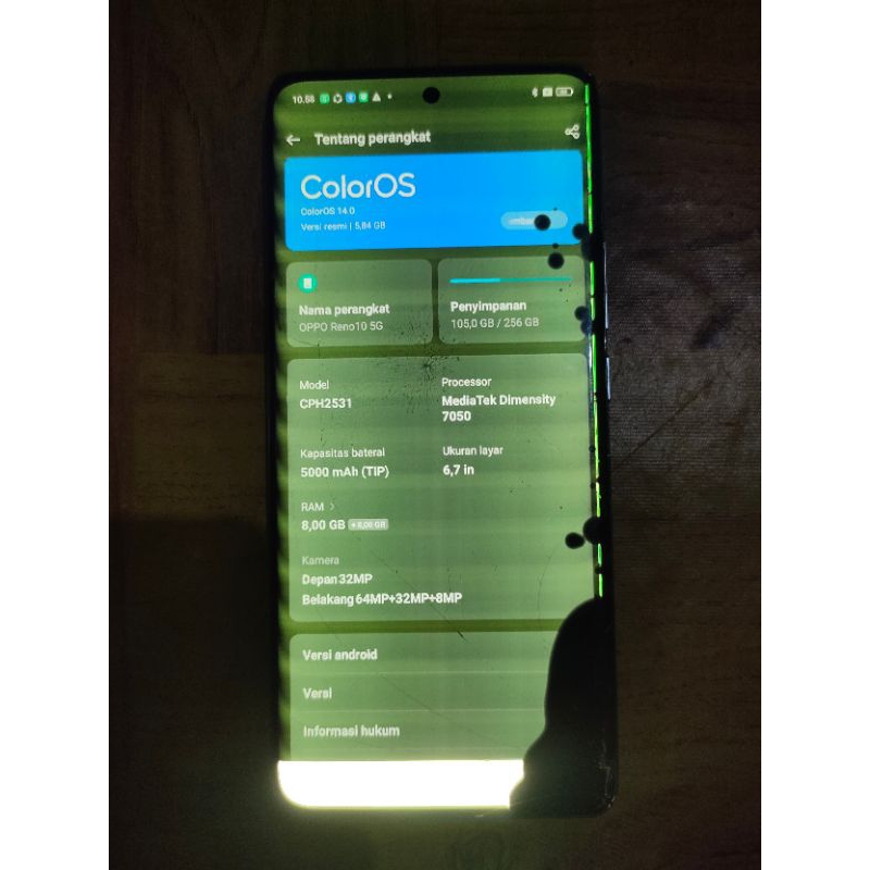 oppo reno 10 5g 8/256gb minus lcd dan backdoor, mesin perawan segel, tested