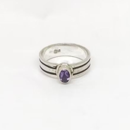 Ring Cincin Perak Silver Bali 925 Motif Garis Batu Amethyst, Garnet  Pria Wanita Costum Elegant