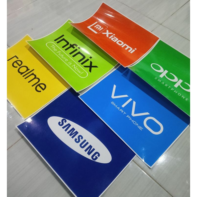 

Stiker konter merek hp VIVO,OPPO,XIOMI,REALME,SAMSUNG, INFINIX Bahan vinyl ukuran 20x28cm
