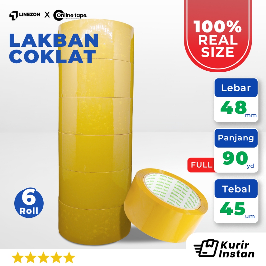 

6 Pcs Lakban Coklat 48 MM X 90 Yard PURE Ukuran Real 1 Slop Tebal Kuat Isolasi ONLINE TAPE OPP Termurah