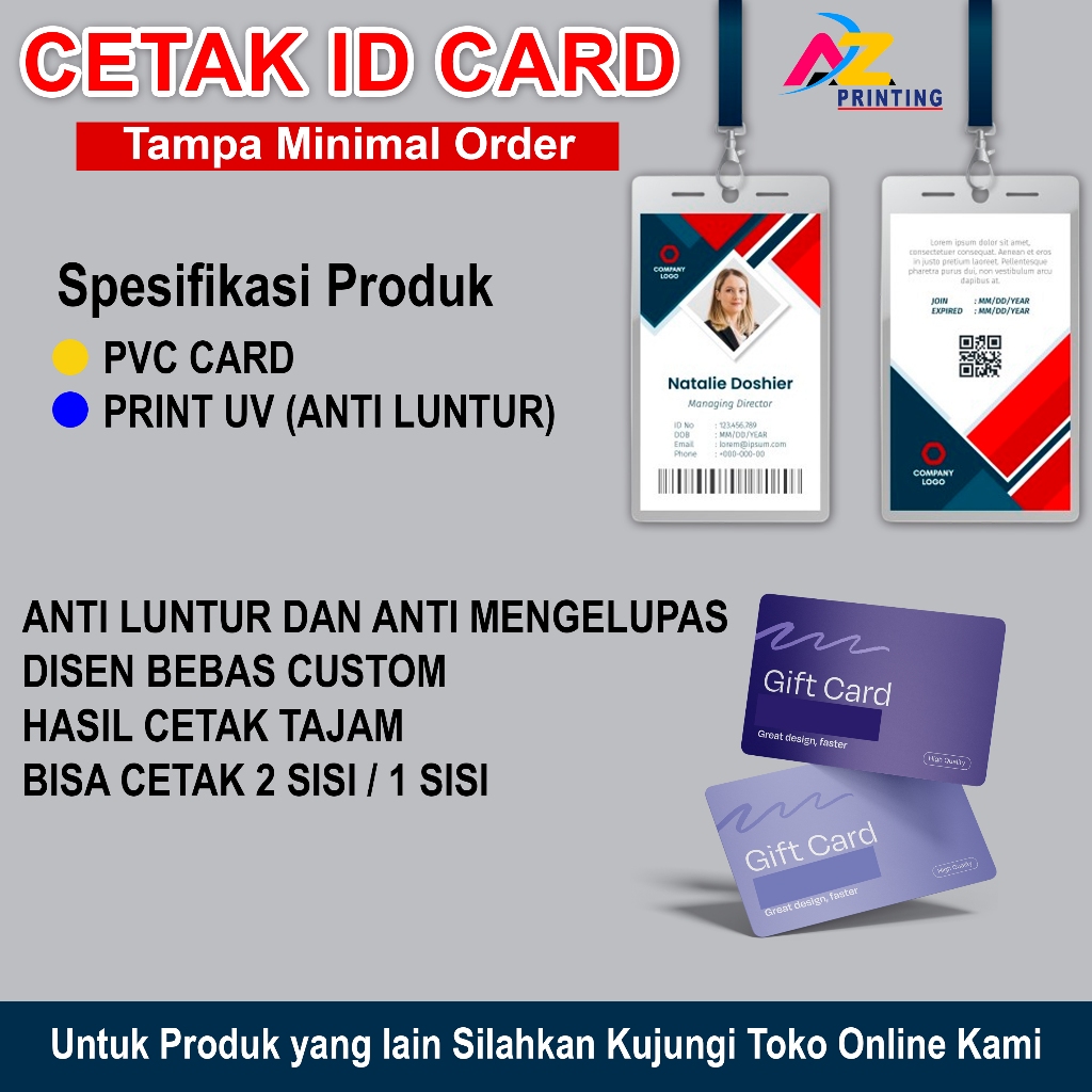 

ID Card Custom Full Colour ID Card Bahan PVC/ Cetak UV