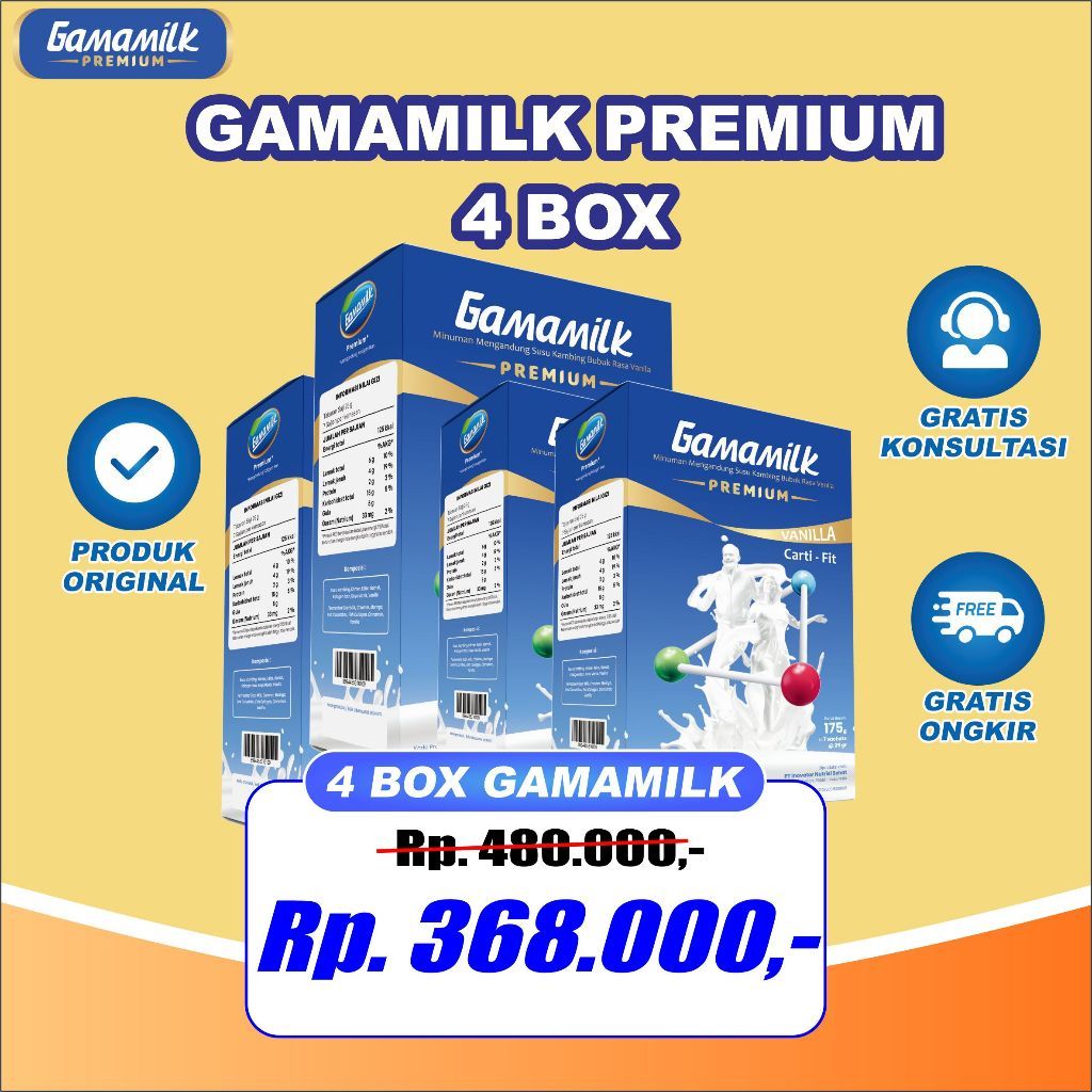 

GAMAMILK PREMIUM - (4 BOX) Susu Kambing Etawa Obat Nyeri Sendi dan Asam Urat