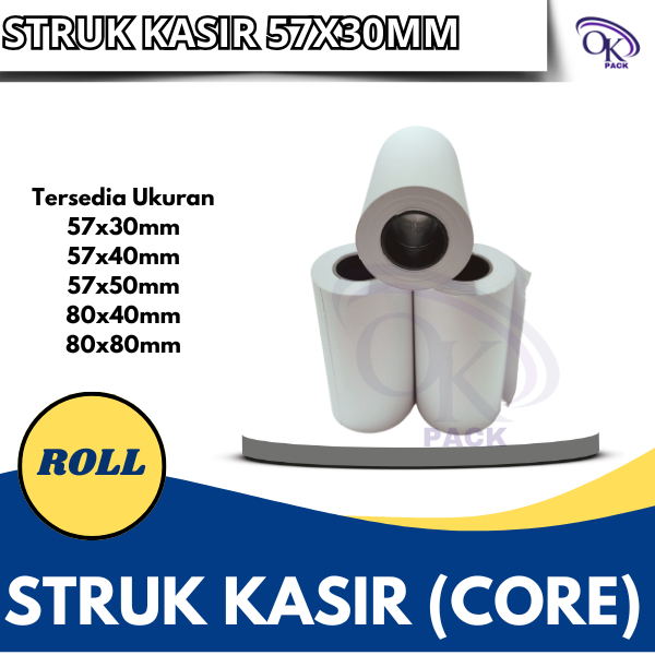 

KERTASK STRUK THERMAL PAPER ROLL 57mmx30mm Core TERMAL EDC THERMAL PRINTER MINI BLUETOOTH 57MM CORE Ketebala 103 micron, Diameter core 1,5 C,m, Ketebalan 16 micron