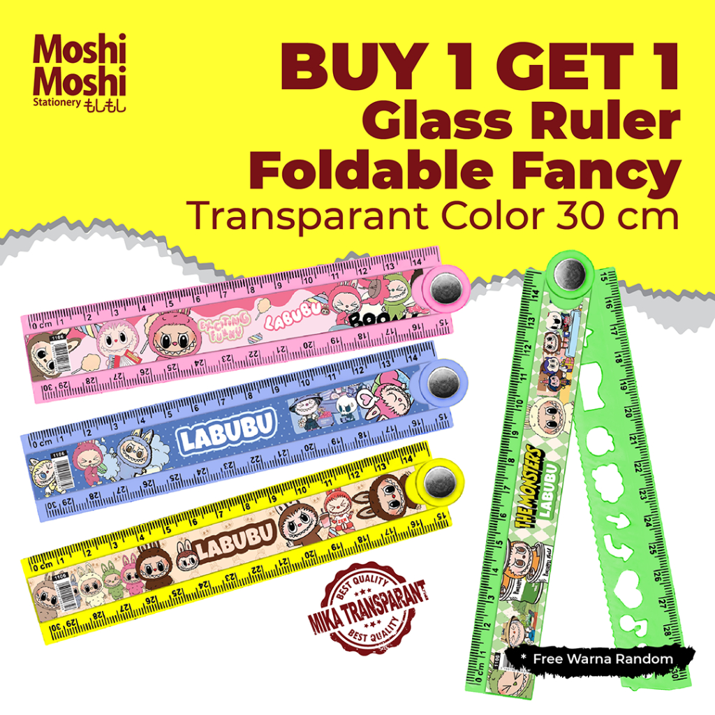 

Glass Ruler Moshi Foldable Fancy 30 cm Penggaris Plastik Lipat Karakter Beragam Motif Mika Transparant Akurat
