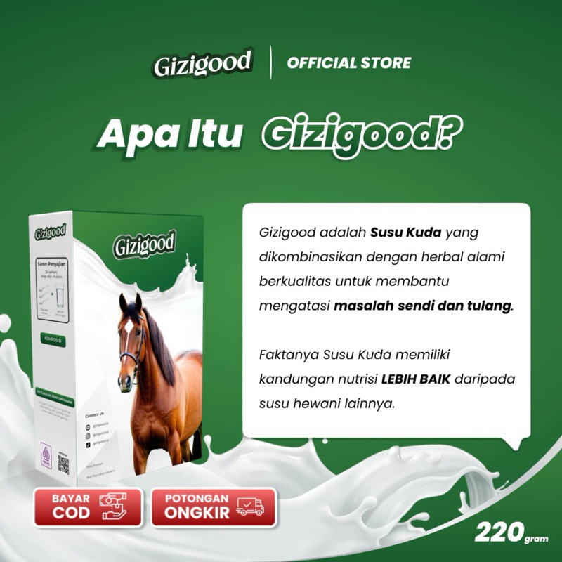 

Gizigood Susu kuda liar sumbawa dengan kolostrum untuk Tulang dan Sendi 220gr