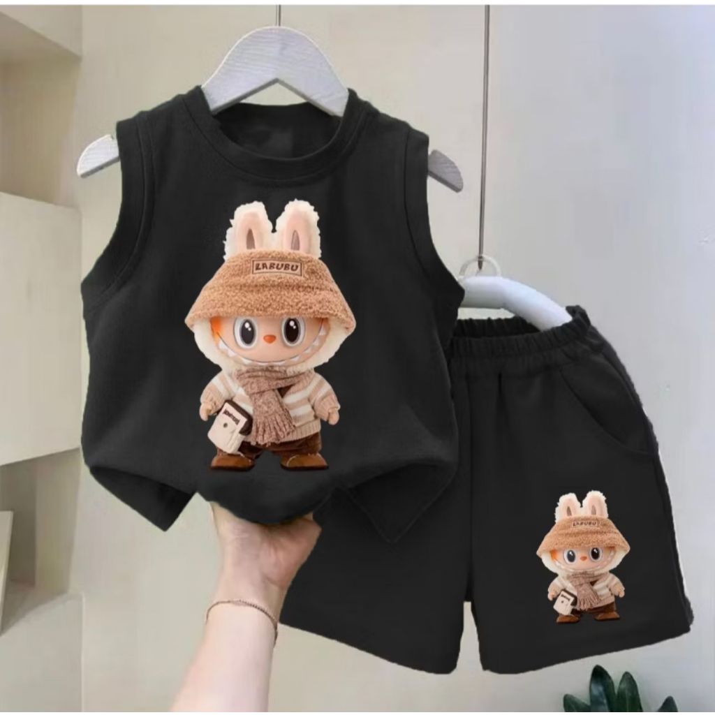 SETELAN ANAK LAKI LAKI SET BAJU LEKBONG SINGLET ANAK BAYI LAKI LAKI 1-5TAHUN BERMOTIF LABUBU