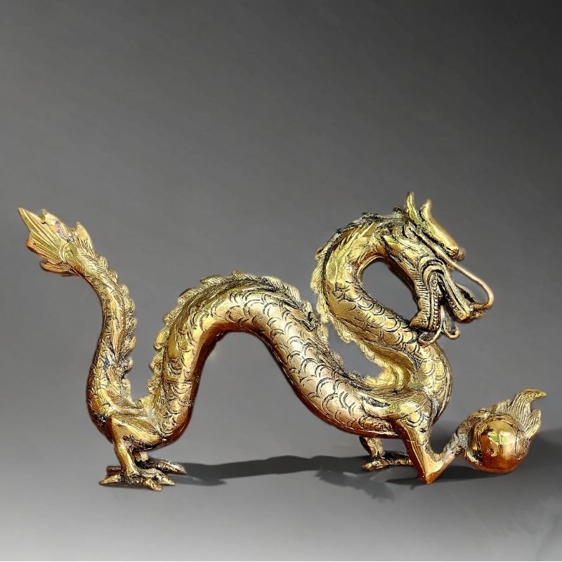 Pajangan Patung Naga Emas Fengshui Material Kuningan Dekorasi Keberuntung Meja Kantor Rumah Kamar Ti