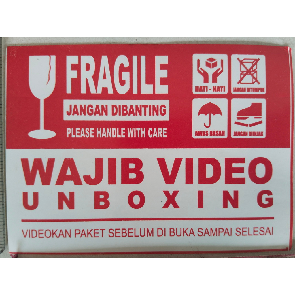 

Label Stiker FRAGILE & Unboxing 60x100mm =100 Lembar Kertas Licin Warna tulisan Merah Terang