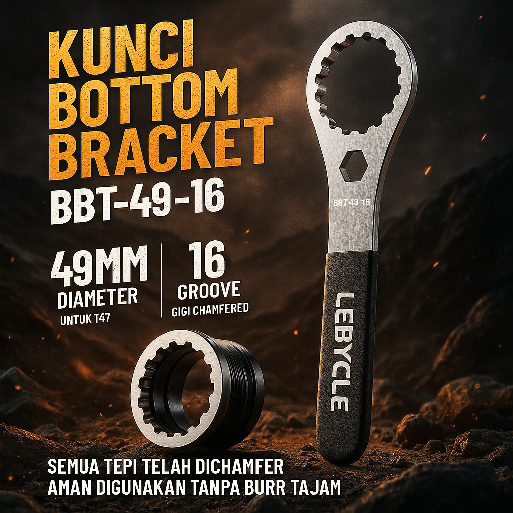 Lebycle Tool - Alat Kunci BB BSA30 untuk Bottom Bracket BSA 30, BB386, dan BB49 49mm 16T, Pilihan Te