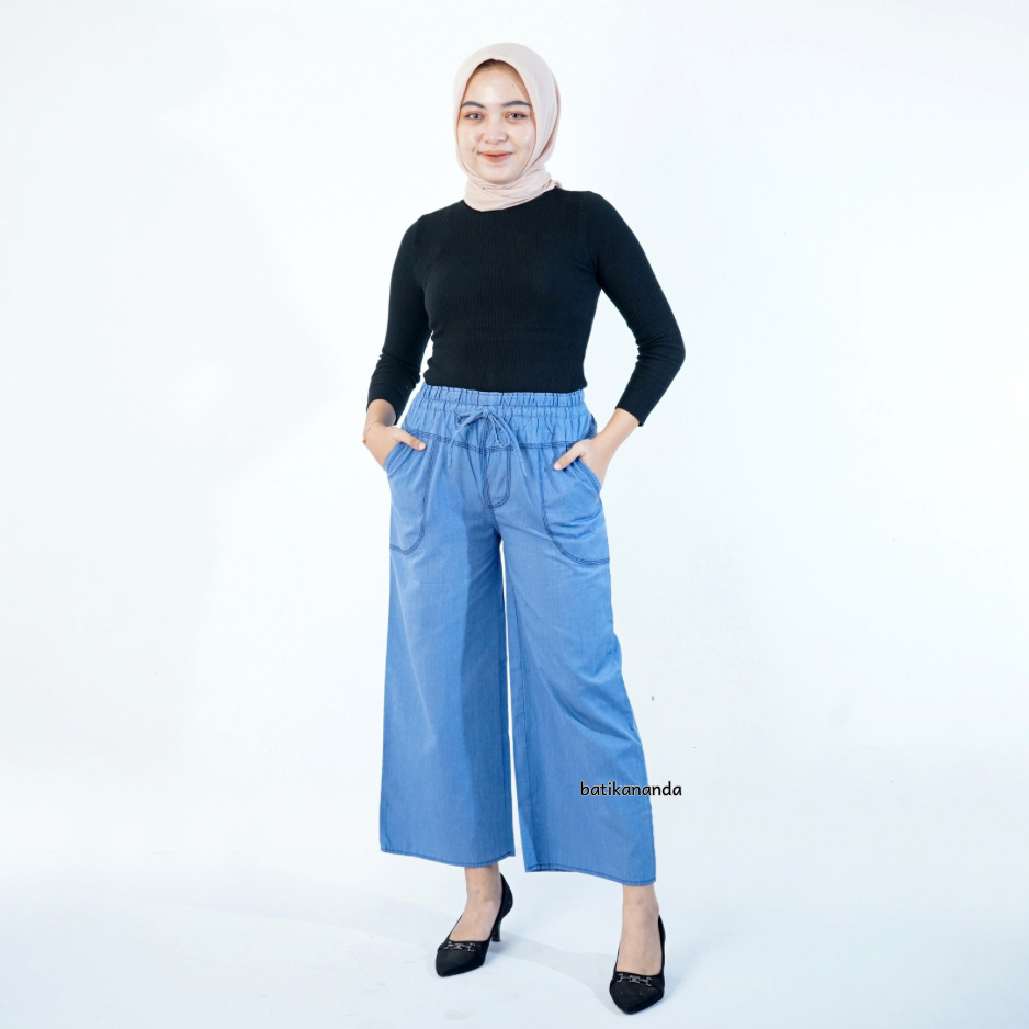CELANA KULOT SEMI JEANS - KULOT JEANS RAWIS BAWAH