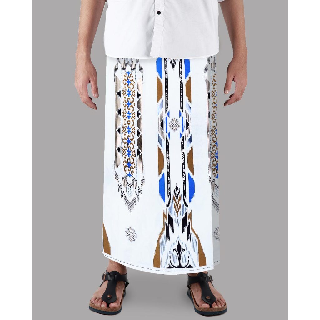 Sarung Mangga Gold Kembang DGW Putih Cokelat Biru GKDGW50