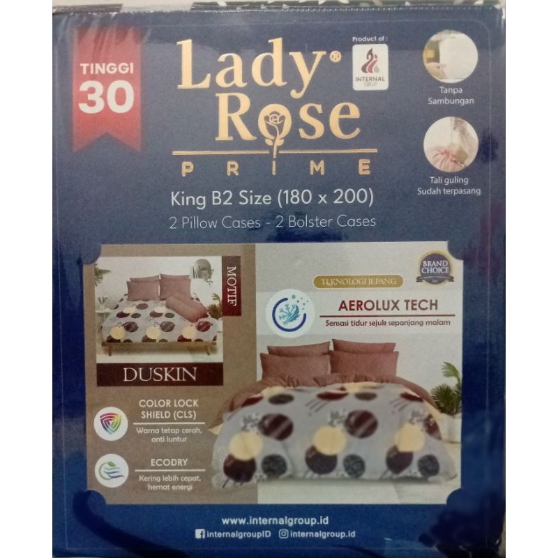 Lady Rose Sprey bed king size Sprey ukuran 180x200 cm 2 sarung bantal dan 2 sarung guling