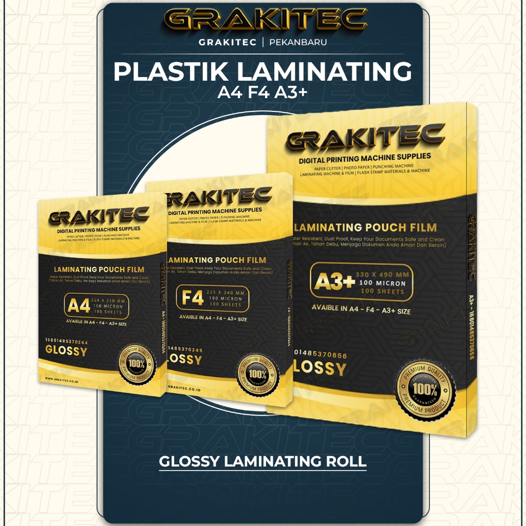 

PLASTIK LAMINATING A3+ 330 X 490 MM X 100MIC 100 LEMBAR pku