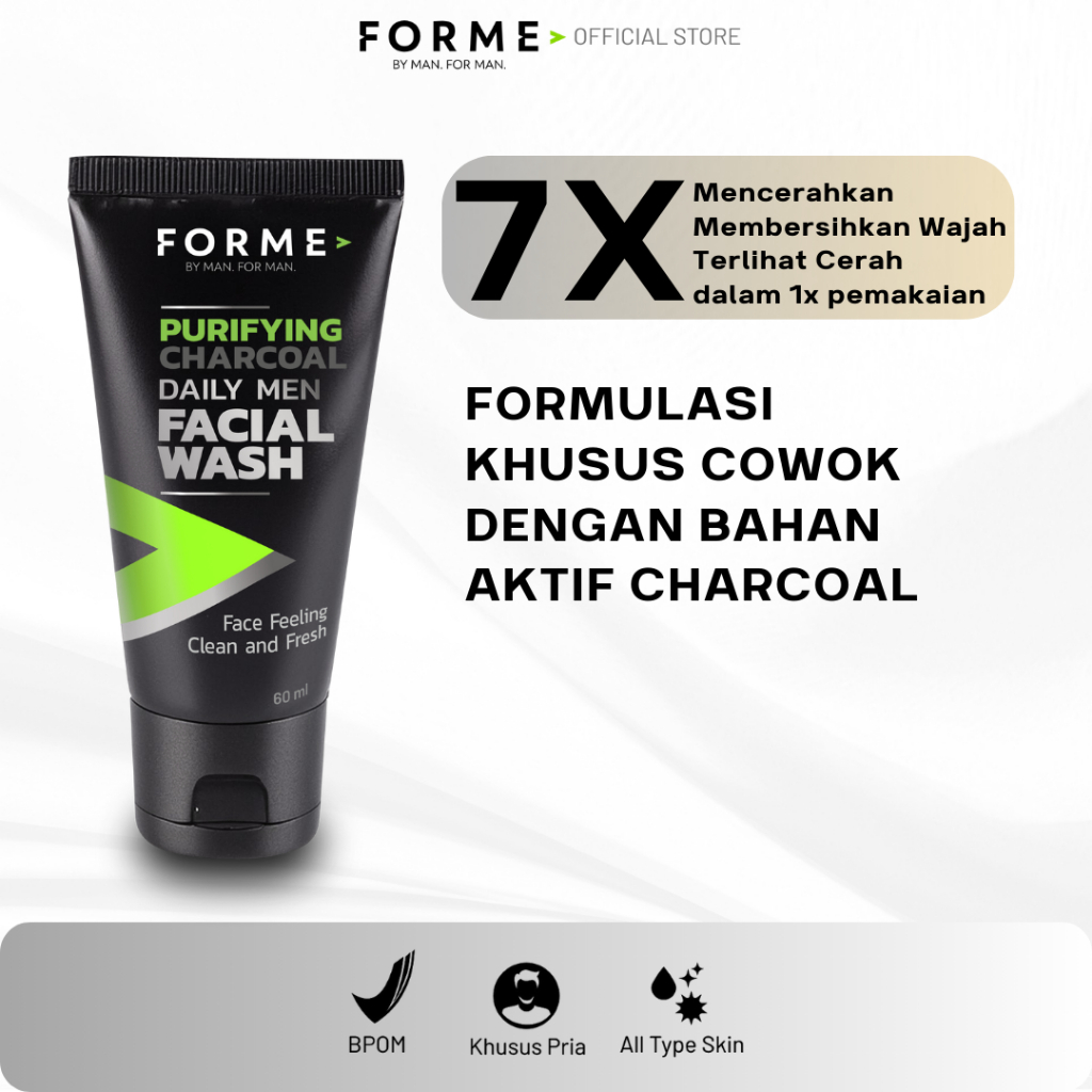FORME Purifying Charcoal Facial Wash - Sabun Cuci Muka Pria untuk Kulit Kusam & Berminyak