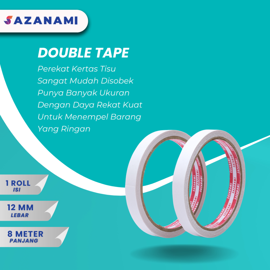 

Sazanami Double Tape kertas 12mm x 8m Double side tape