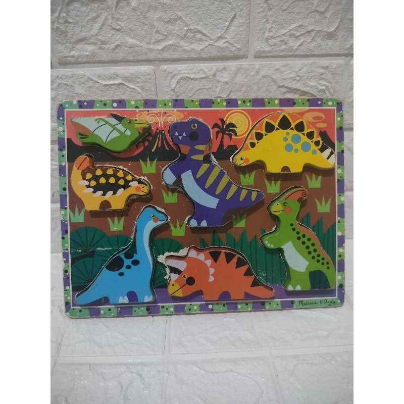 Melissa & Doug - Wooden Chunky Dinosaurs Preloved Puzzle Kayu