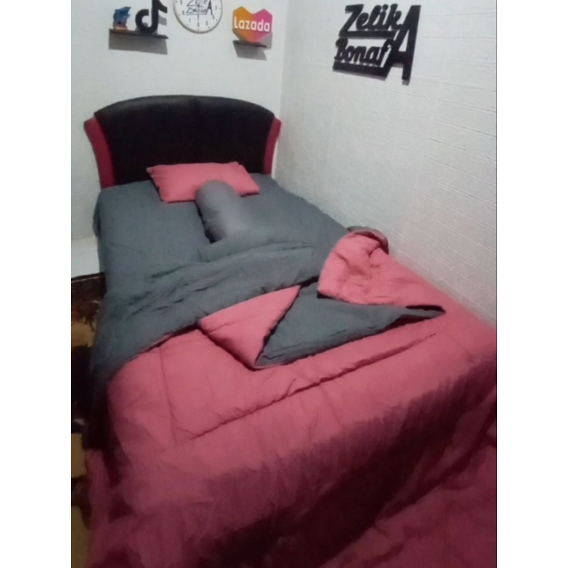 Bedcover + Sprei Set Polos 2 Warna ABU TUA Mix DUSTY PINK (Real Pict) | Bed Cover Set Polos PINK DUS