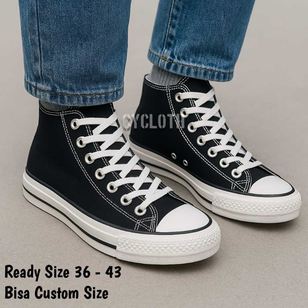 Sepatu Sneakers Hitam Putih Tinggi - Sepatu Sekolah - Casual