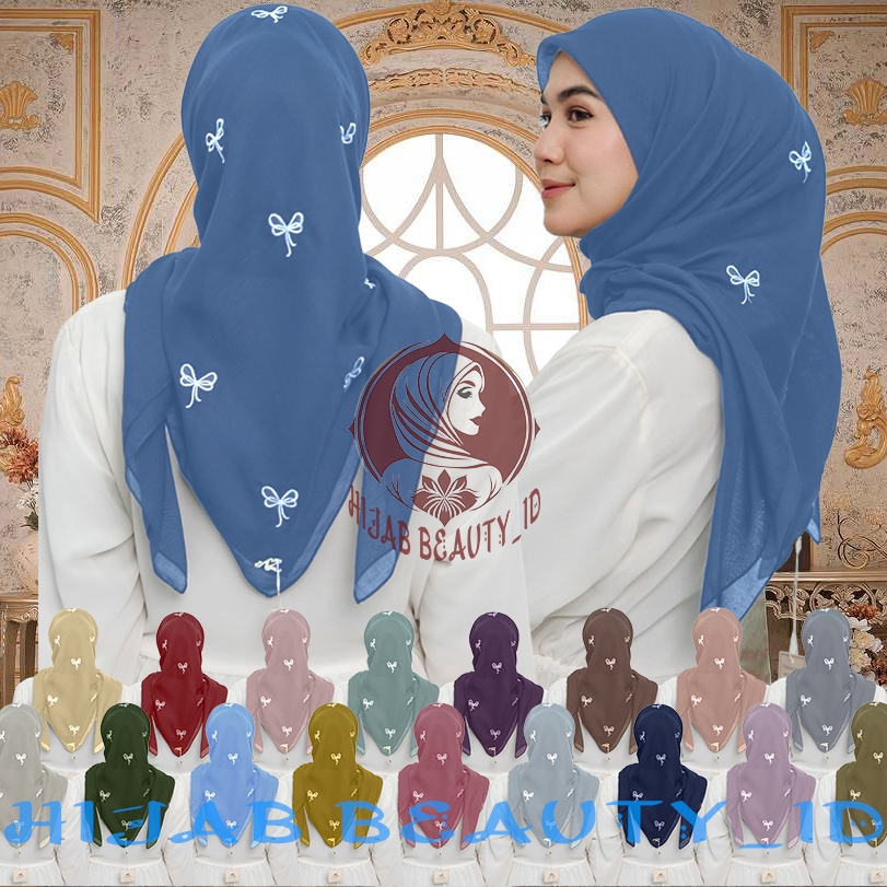 Hijab Segi Empat Paris AZARA Coguette Bordir Pita Mini Pouch - Kerudung Paris Bordir Pita Mini - Jil