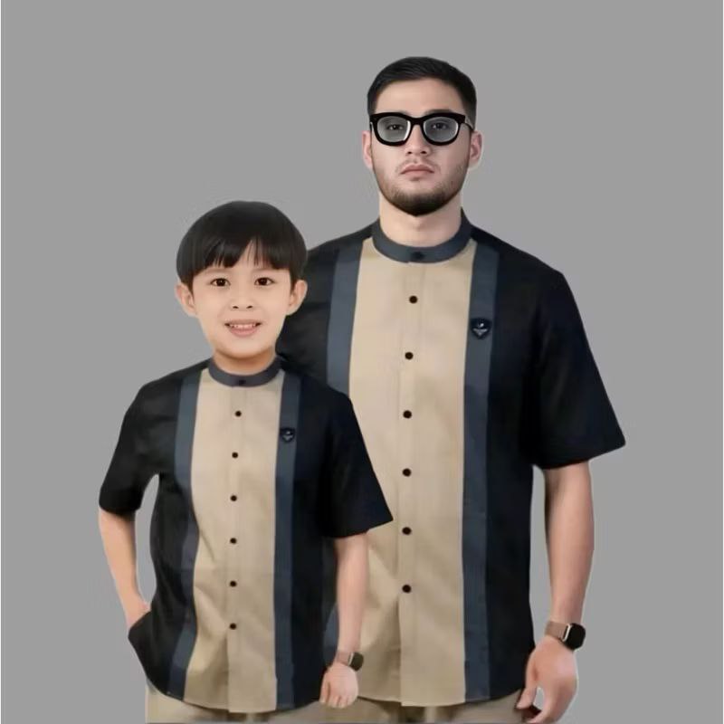Baju Koko Couple Ayah Dan Anak Laki Laki Harga Terpisah Kemeja Kurta Kerah Mandarin Lengan Pendek Ba