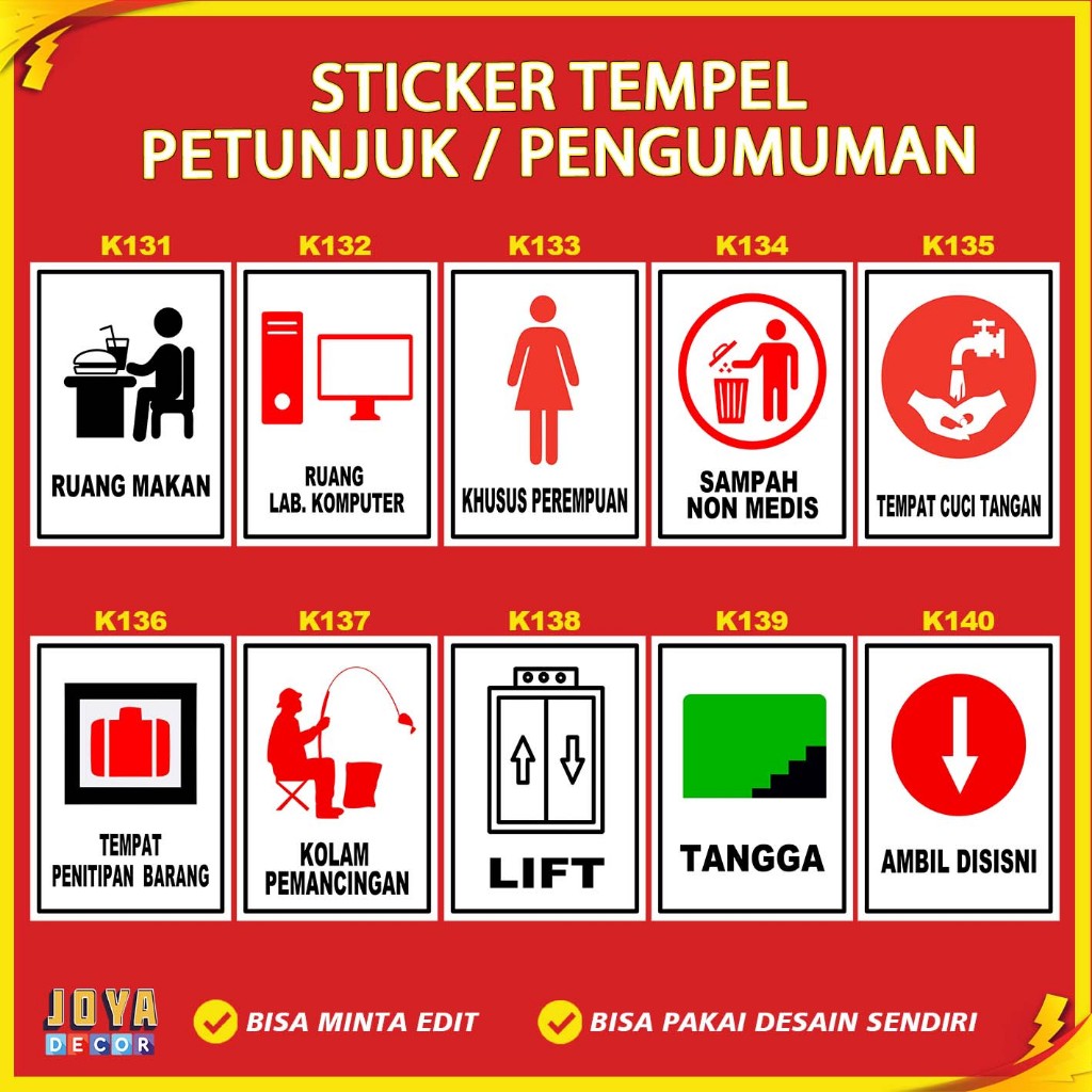 

Sticker Stiker Petunjuk Warning Pengumuman ruang makan khusus perempuan tempat cuci tangan lift kk131