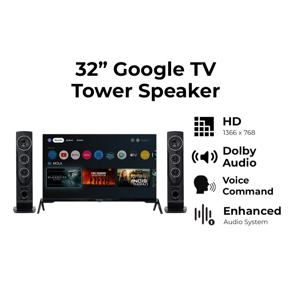 LED TV Polytron PLD 32TG9055 | POLYTRON Smart Cinemax Google TV 32 Inch Speaker Tower