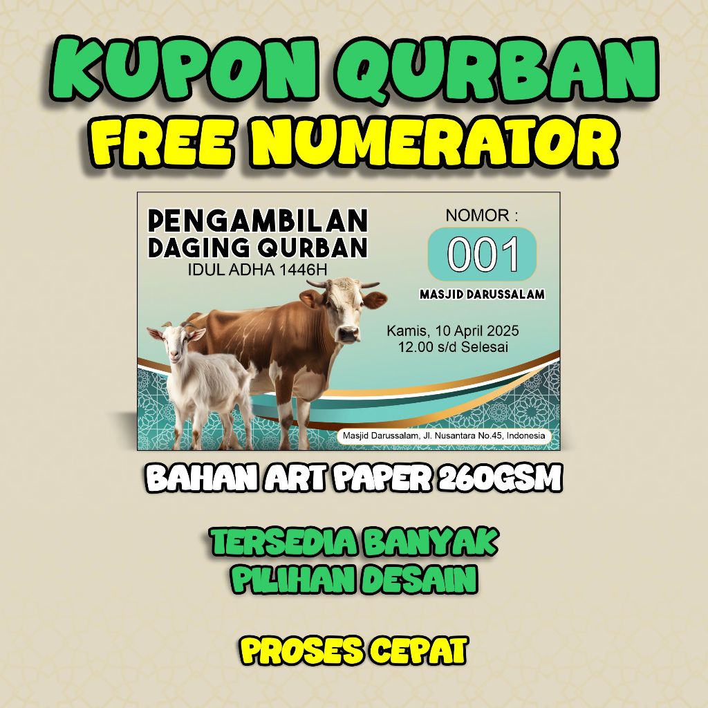

Kupon Pengambilan Daging Kurban Idul Adha Custom Murah