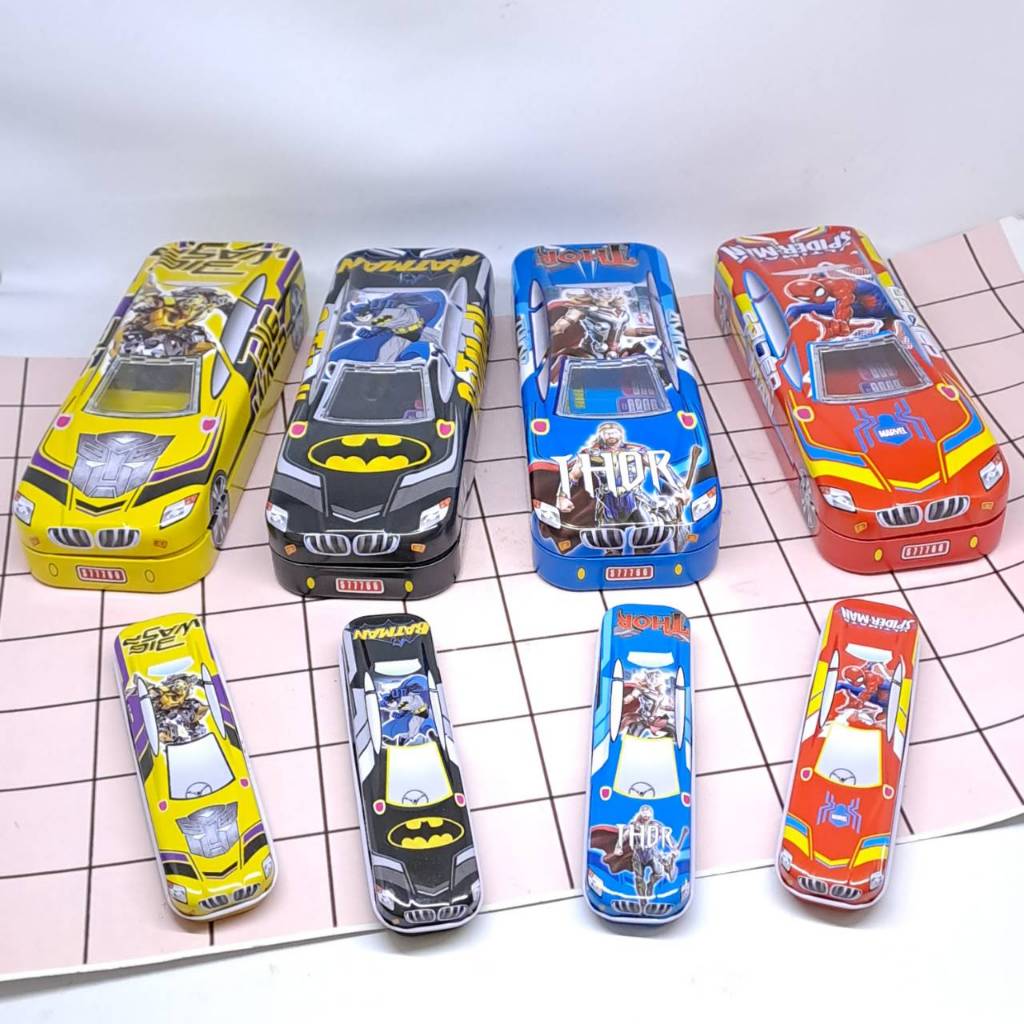 

Kotak Pensil Case Mobil Seng Kaleng+Kotak Kecil Transformer Robot Kapten Amerika Spiderman Thor Batman Cars