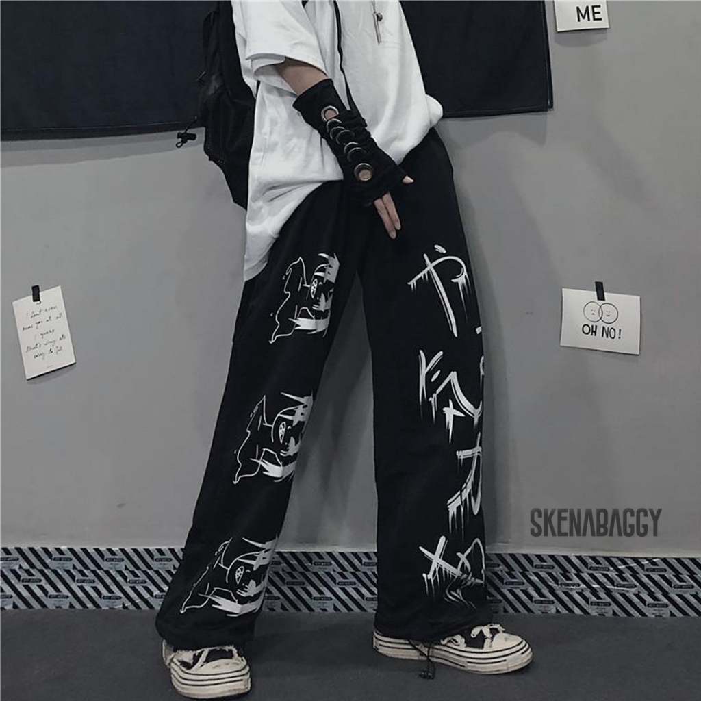 SKENA BAGGY - Baggy Pants Scuba Black Celana Skena Wanita Remaja Dewasa outfit skena cewe